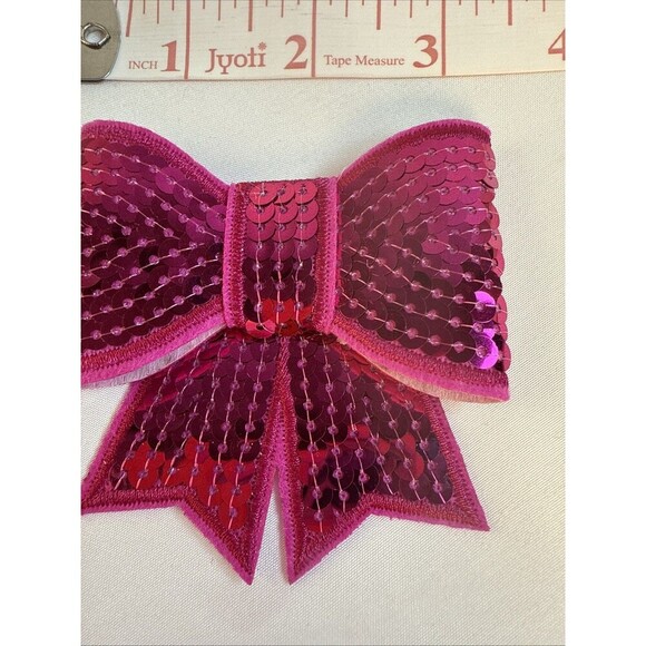 PINK SEQUIN DIMENSIONAL BOW Iron On Patch Applique Trims - Picture 4 of 12